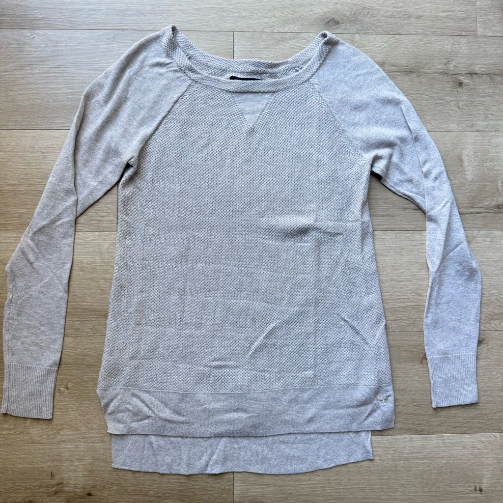 Y2k American Eagle Light Gray Raglan Long Sleeve Waffle Knit Sweater Xs - Flaw